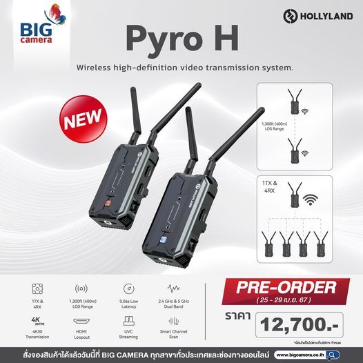 [PRE-ORDER] HOLLYLAND PYRO H อุปกรณ์ส่งสัญญาณวิดีโอความละเอียดสูงแบบไร้สาย ราคา 12,700.-