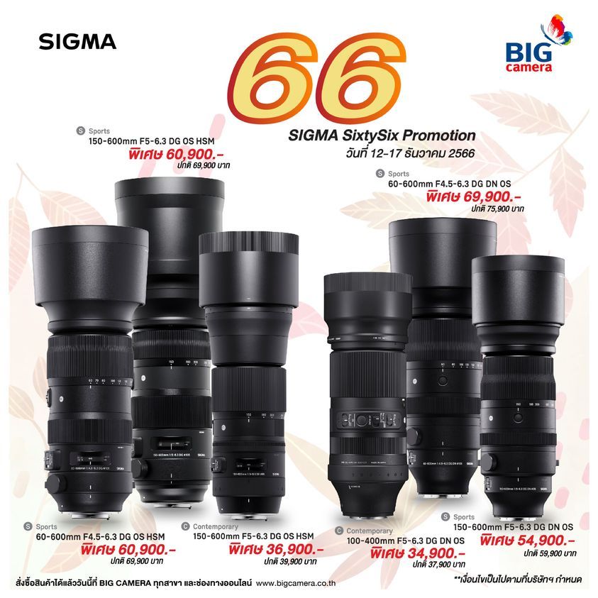 เลนส์ SIGMA SixtySix Promotion ลดสูงสุด 9,000.-