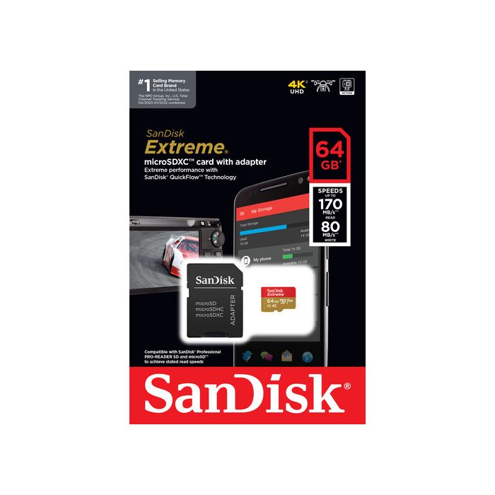 SanDisk Extreme 64GB microSD UHS I Card with Adapter U3 A2 SDSQXA2 064G GN6AA BIGCamera